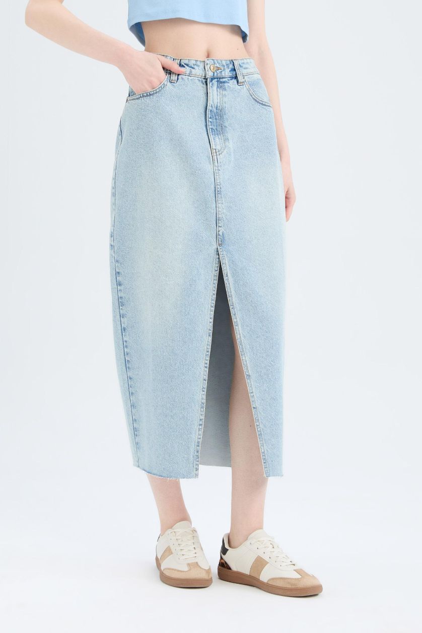 Woman Light Indigo Long Fit Denim Skirt