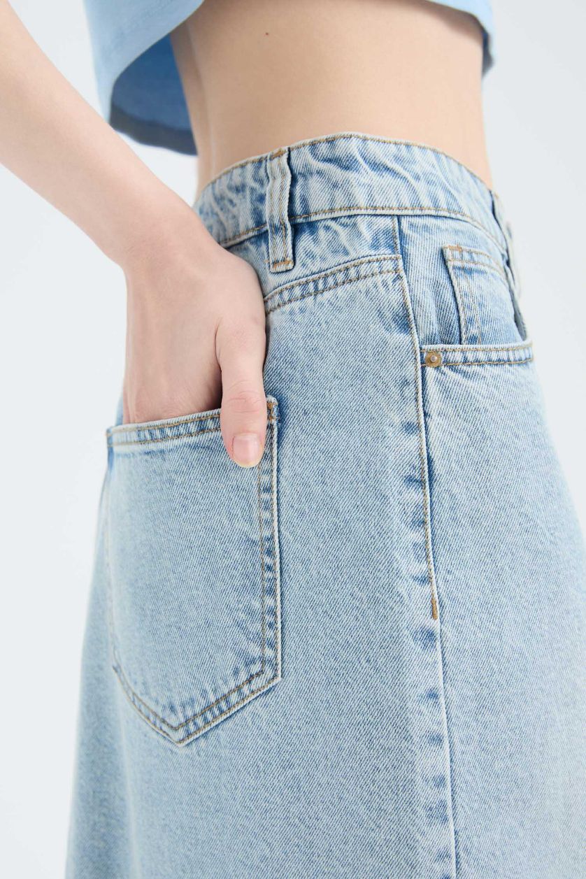 Woman Light Indigo Long Fit Denim Skirt