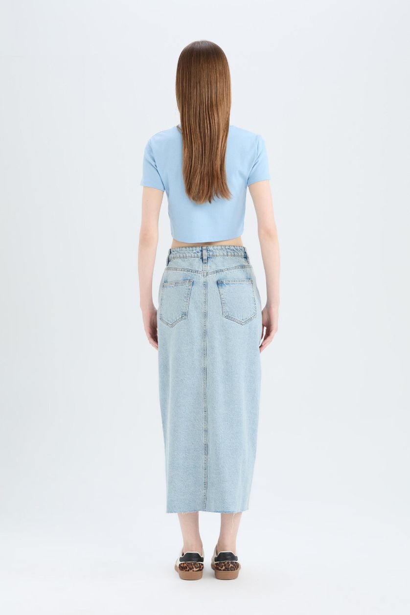 Woman Light Indigo Long Fit Denim Skirt
