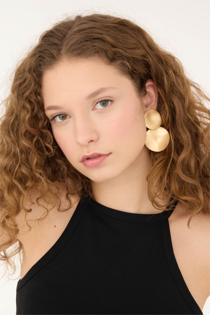 Women Altın Woman Plate Matte Gold Earrings