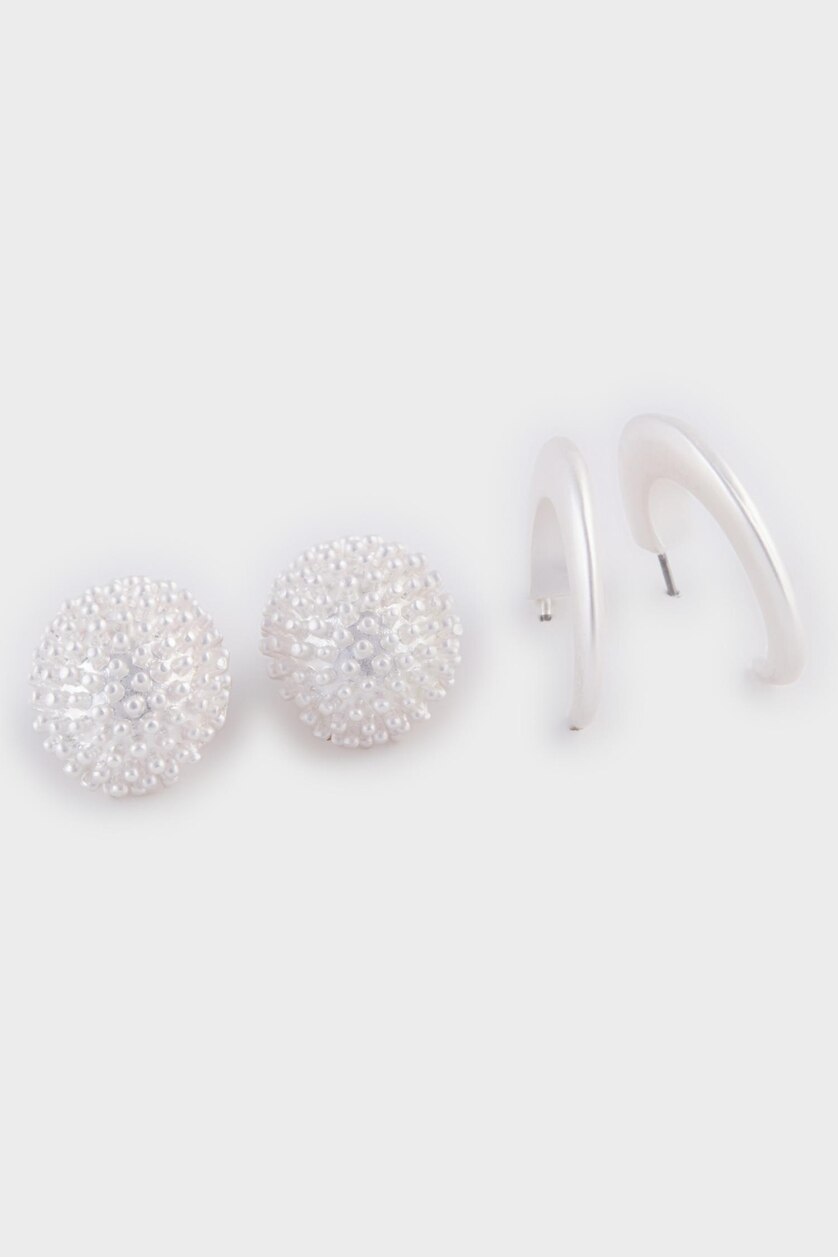 Kadın Gümüş Kadın 2'li Mat Silver Küpe