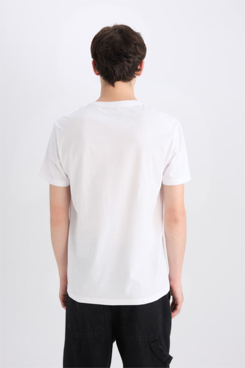 رجالي أبيض تيشيرت قطن قصة عادية برقبة مستديرة