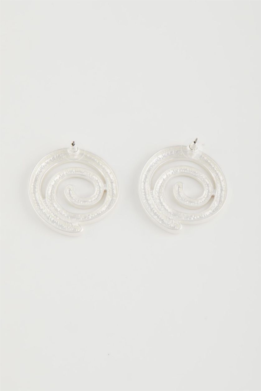 Kadın Gümüş Kadın Spiral Motifli Mat Silver Küpe