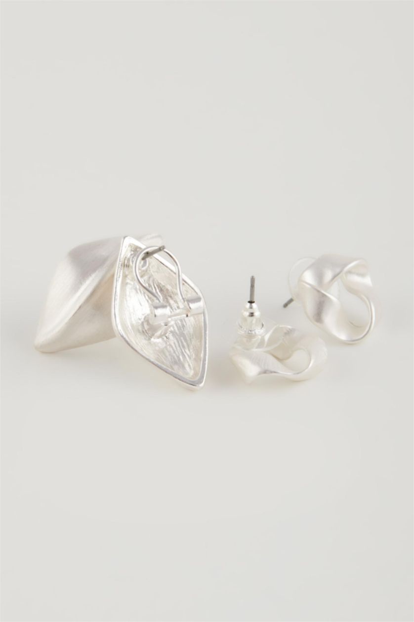 Kadın Gümüş Kadın 2'li Mat Silver Küpe