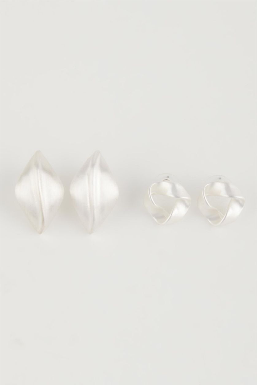 Kadın Gümüş Kadın 2'li Mat Silver Küpe