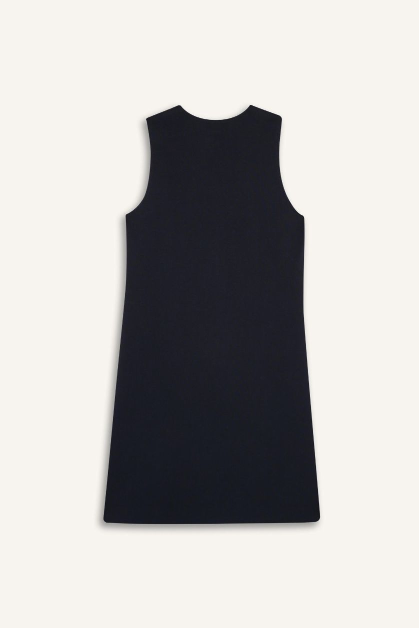 Kadın Lacivert Regular Fit V Yaka Basic Düz Uzun Cepli Süveter