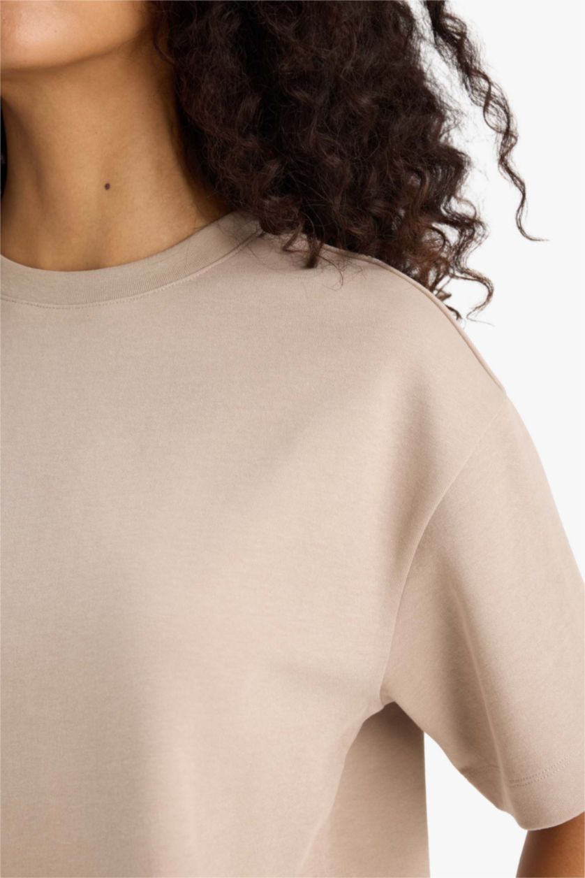 Женщины Слоновая кость Базовая футболка свободного кроя с круглым вырезом и короткими рукавами