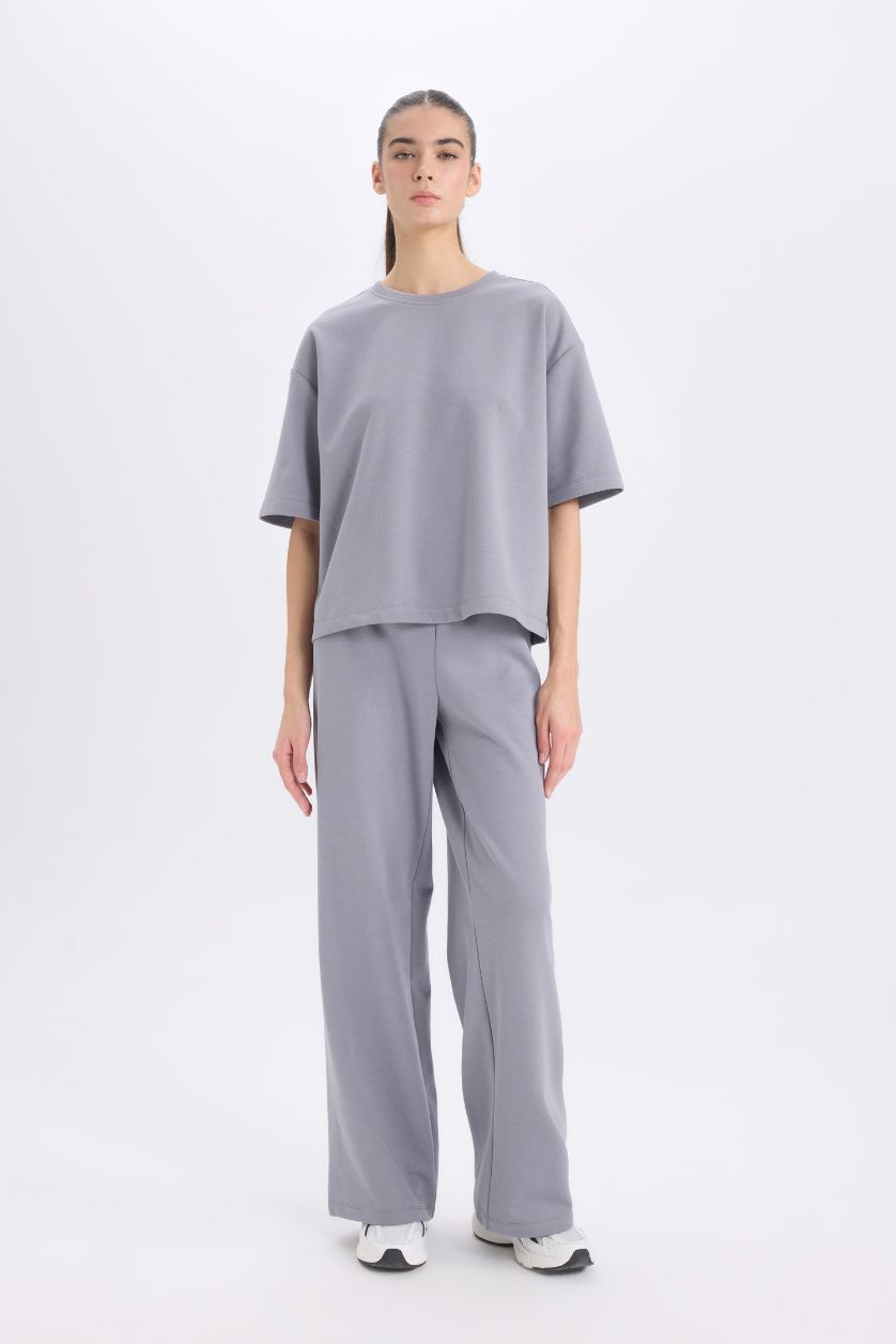 نساء رمادي فاتح تيشيرت كاجوال نص ردن قصة مريحة بياخة مستديرة