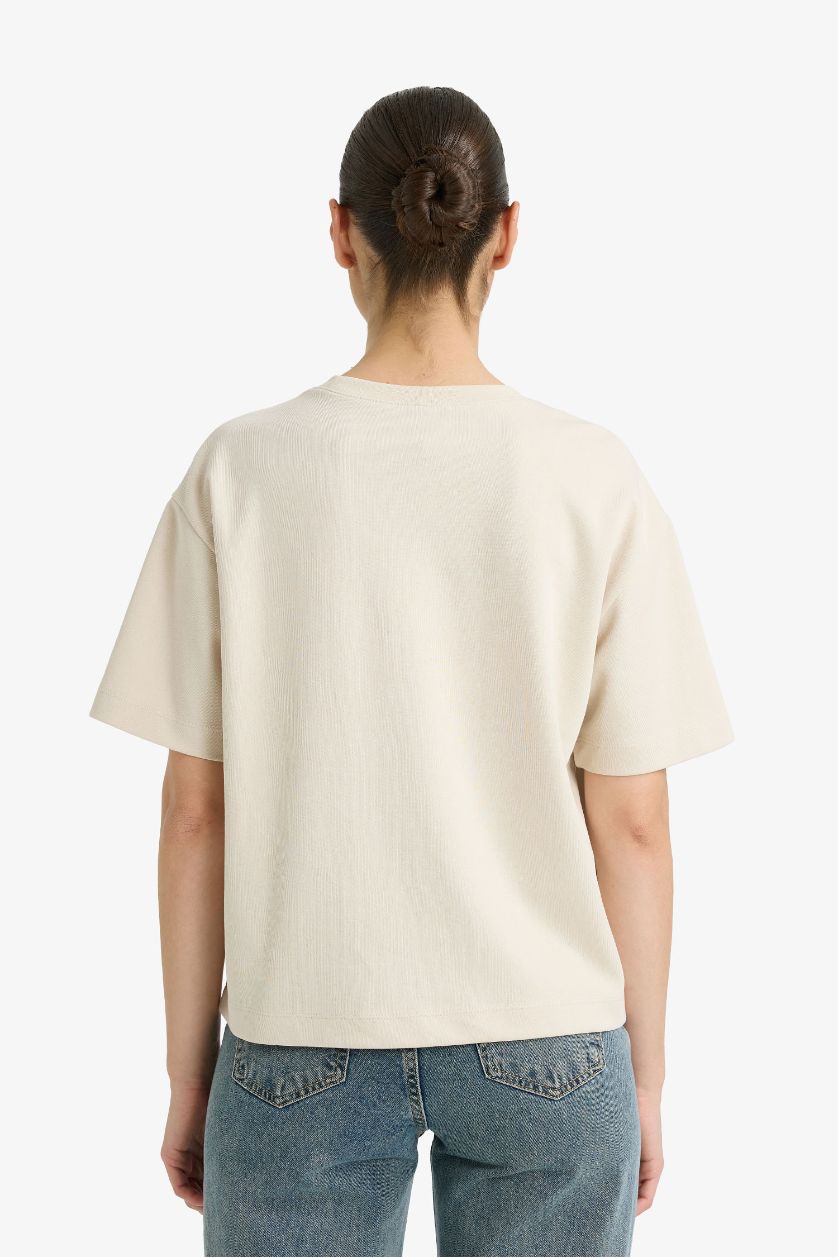 FEMME Beige T-shirt oversize basique à manches courtes et col rond