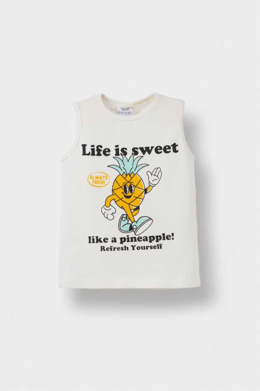 Erkek Bebek Ekru 2'li Takım Baskılı Atlet Beli Lastikli Şort Erkek Bebek