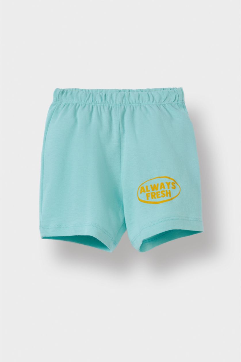 Erkek Bebek Ekru 2'li Takım Baskılı Atlet Beli Lastikli Şort Erkek Bebek