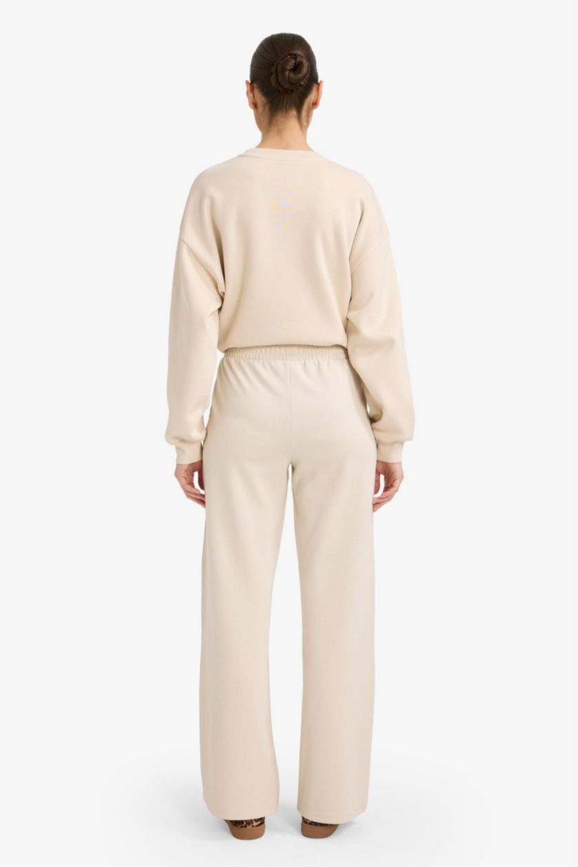 FEMME Beige Pantalon basique droit à jambes larges