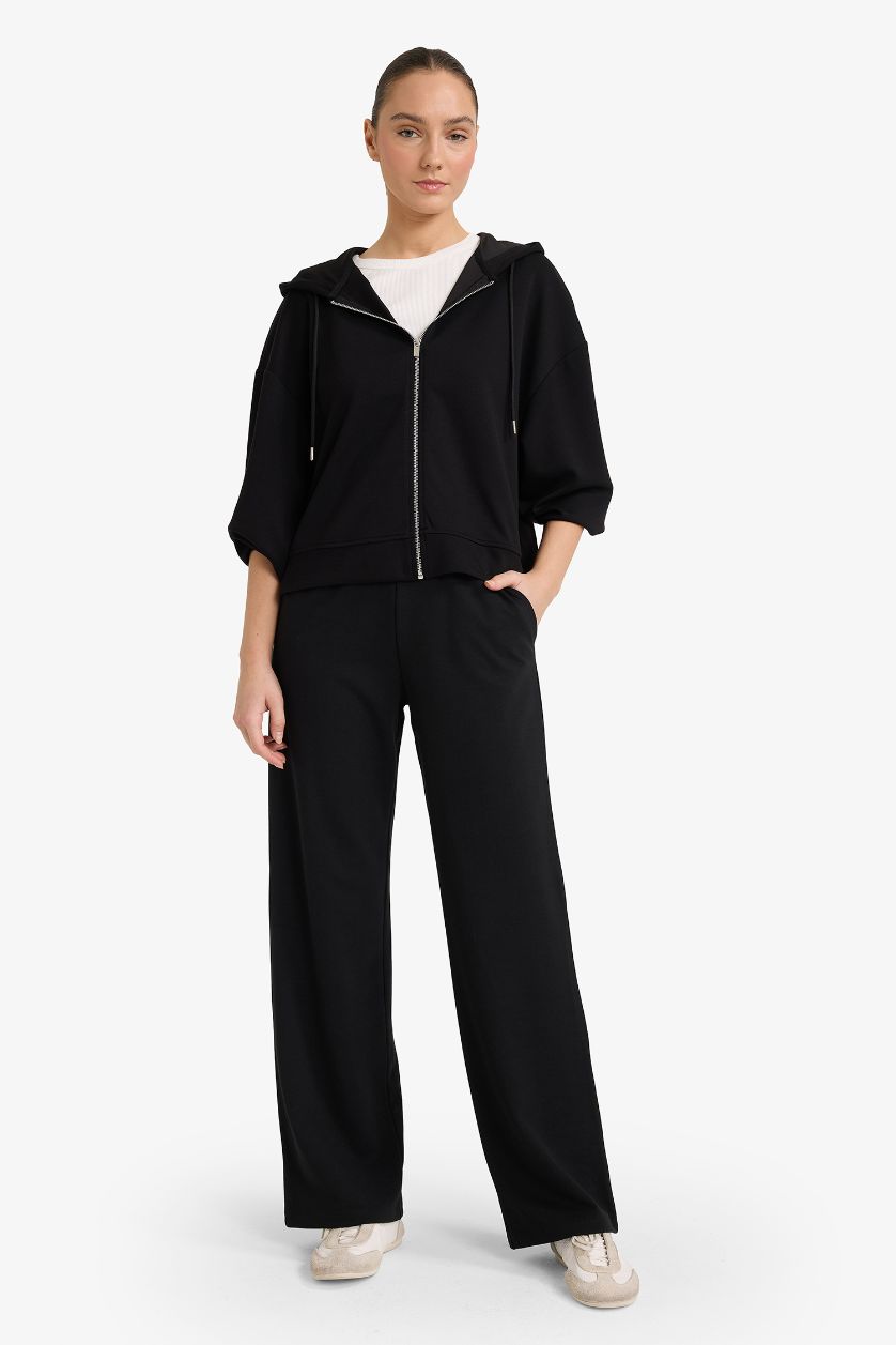 FEMME Noir Pantalon basique droit à jambes larges