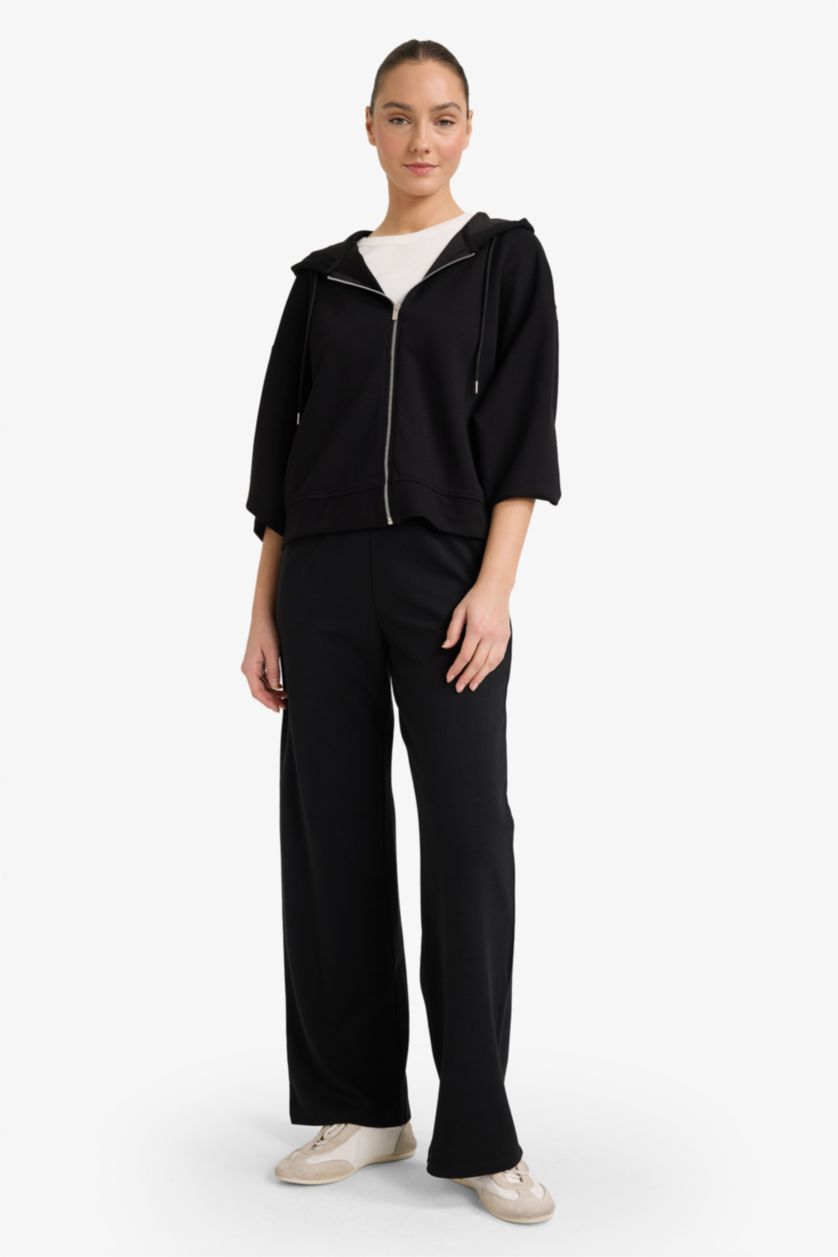 FEMME Noir Pantalon basique droit à jambes larges