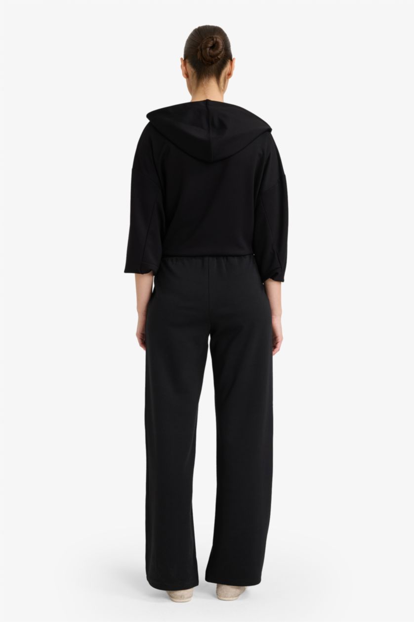 FEMME Noir Pantalon basique droit à jambes larges
