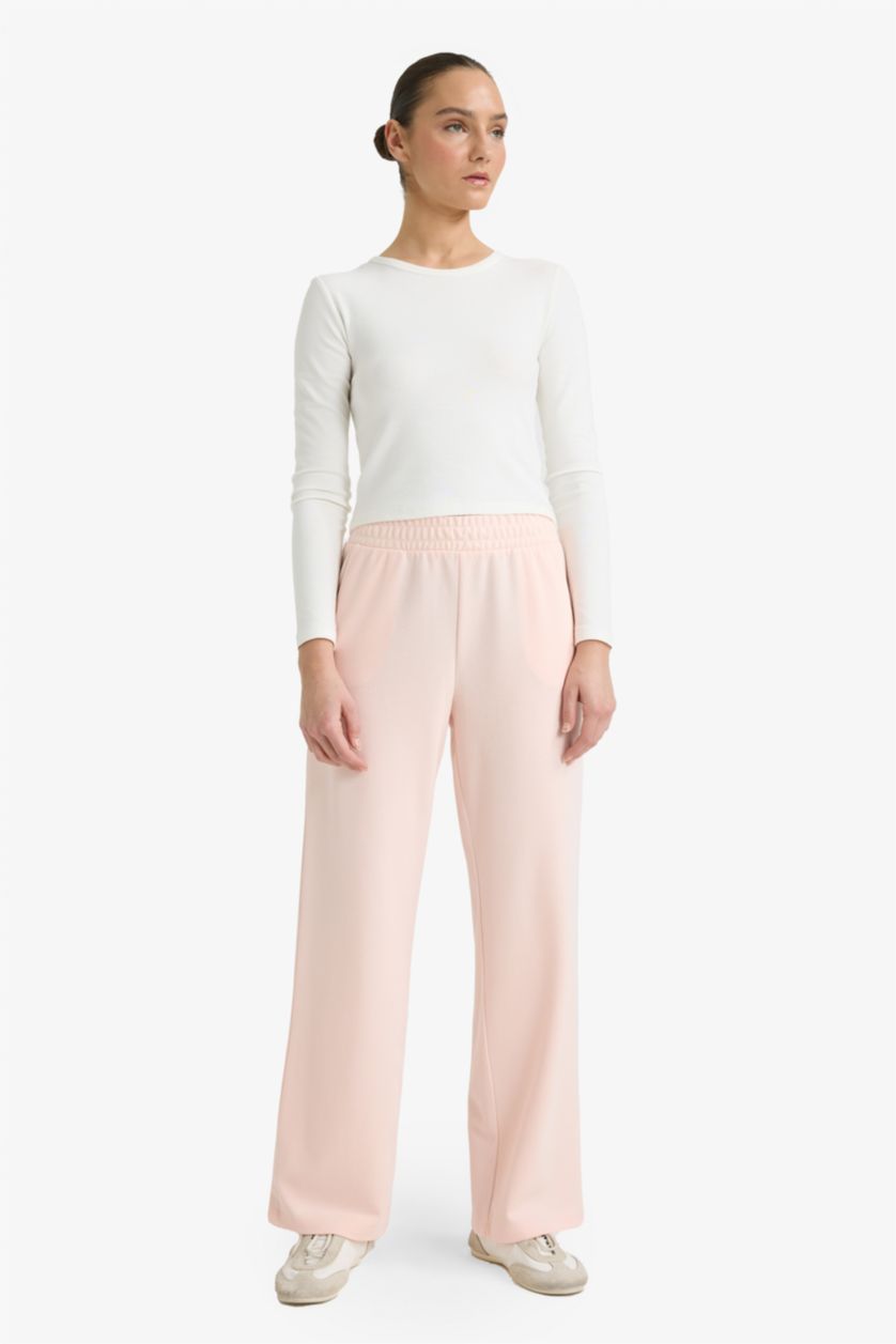 FEMME Rose Clair Pantalon basique droit à jambes larges