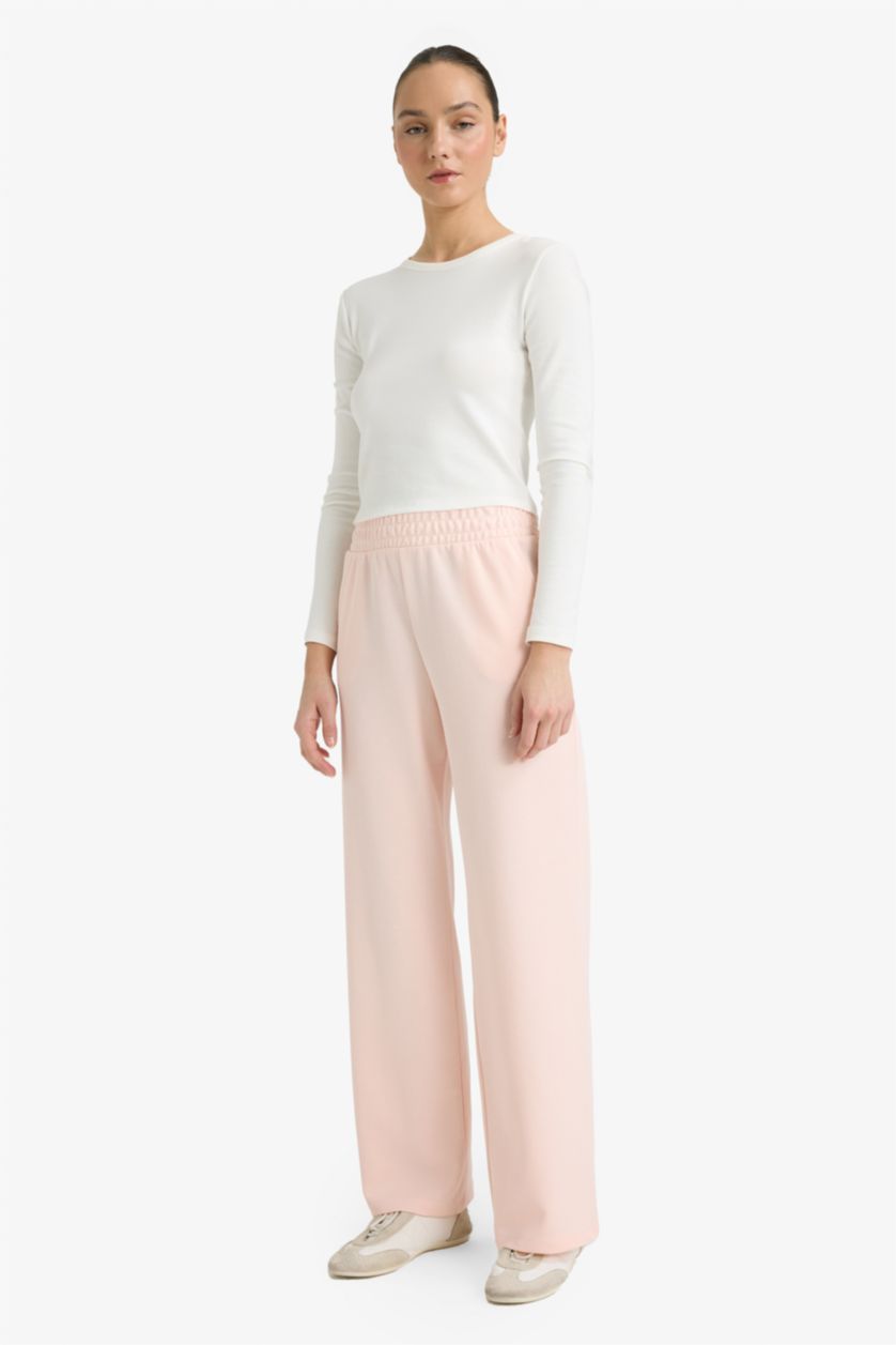 FEMME Rose Clair Pantalon basique droit à jambes larges