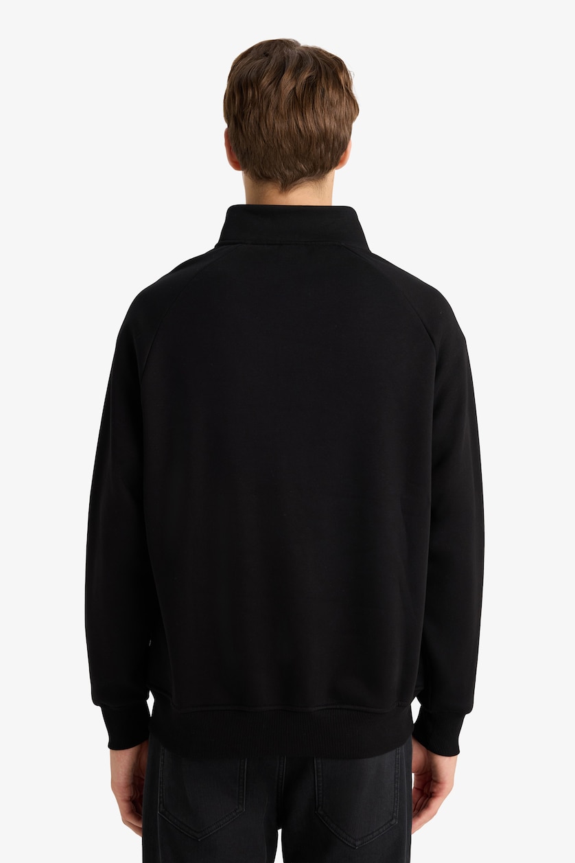 Erkek Siyah Boxy Fit Baskılı Sweatshirt