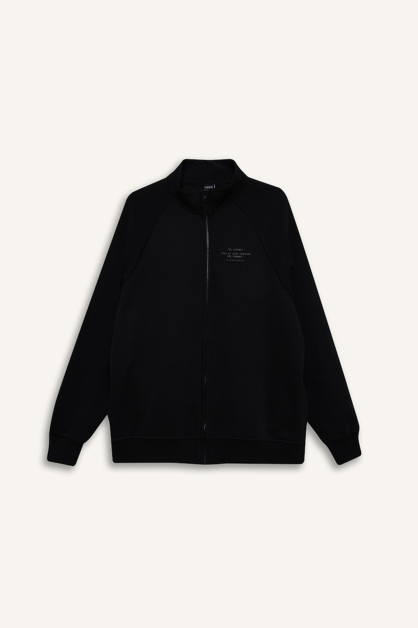 Erkek Siyah Boxy Fit Baskılı Sweatshirt