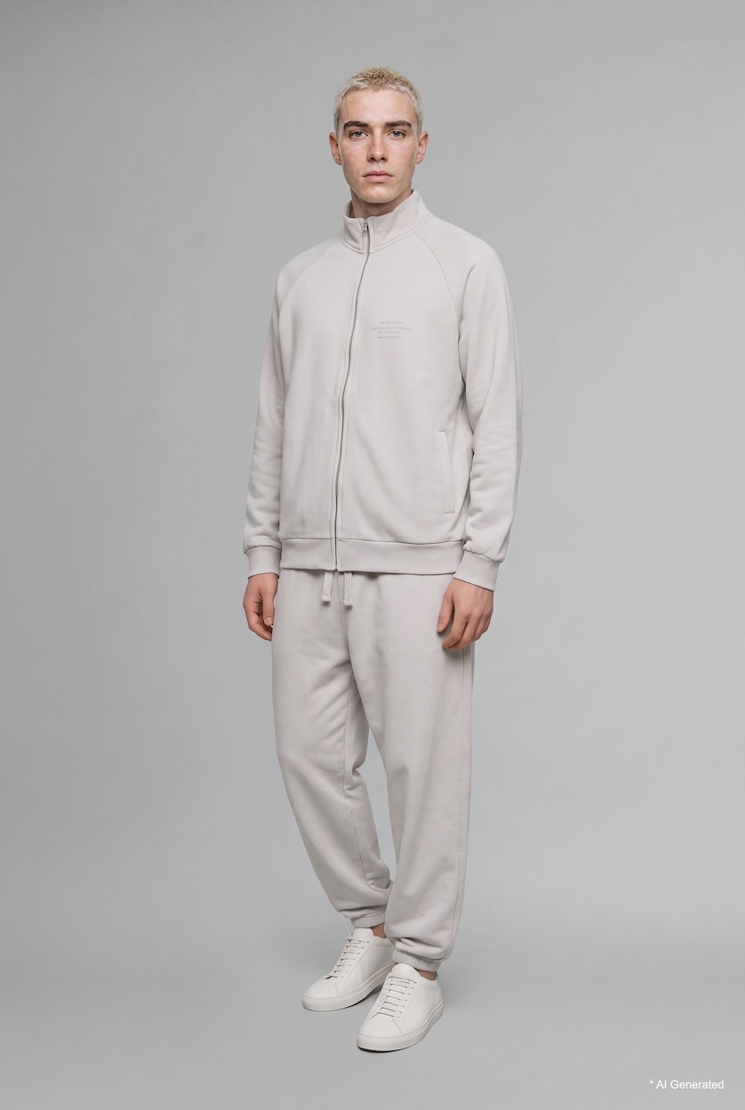Erkek Taş Boxy Fit Baskılı Sweatshirt Hırka