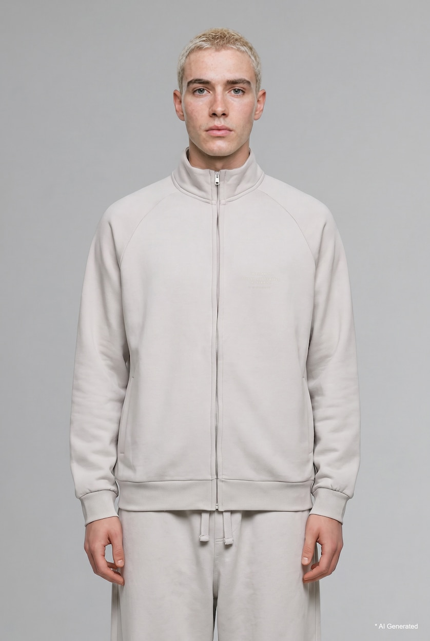 Erkek Taş Boxy Fit Baskılı Sweatshirt Hırka