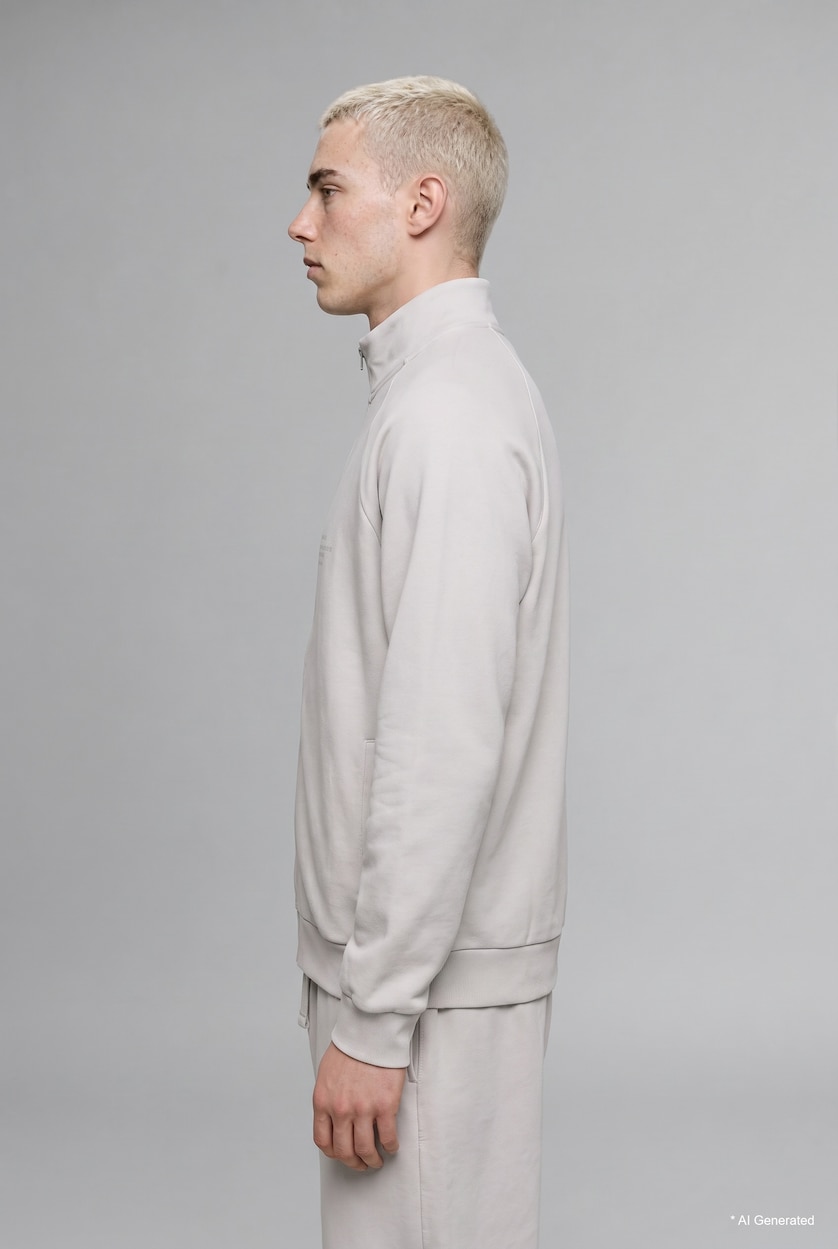 Erkek Taş Boxy Fit Baskılı Sweatshirt Hırka