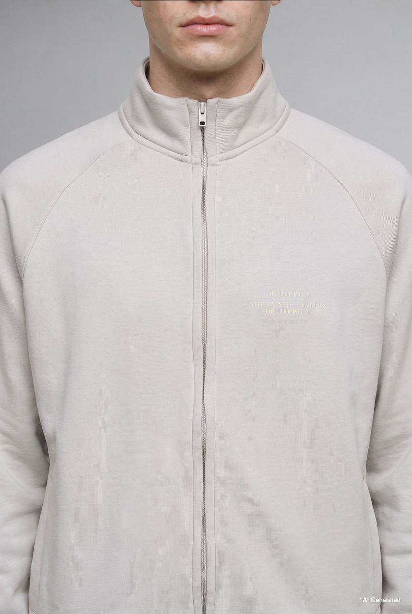 Erkek Taş Boxy Fit Baskılı Sweatshirt Hırka