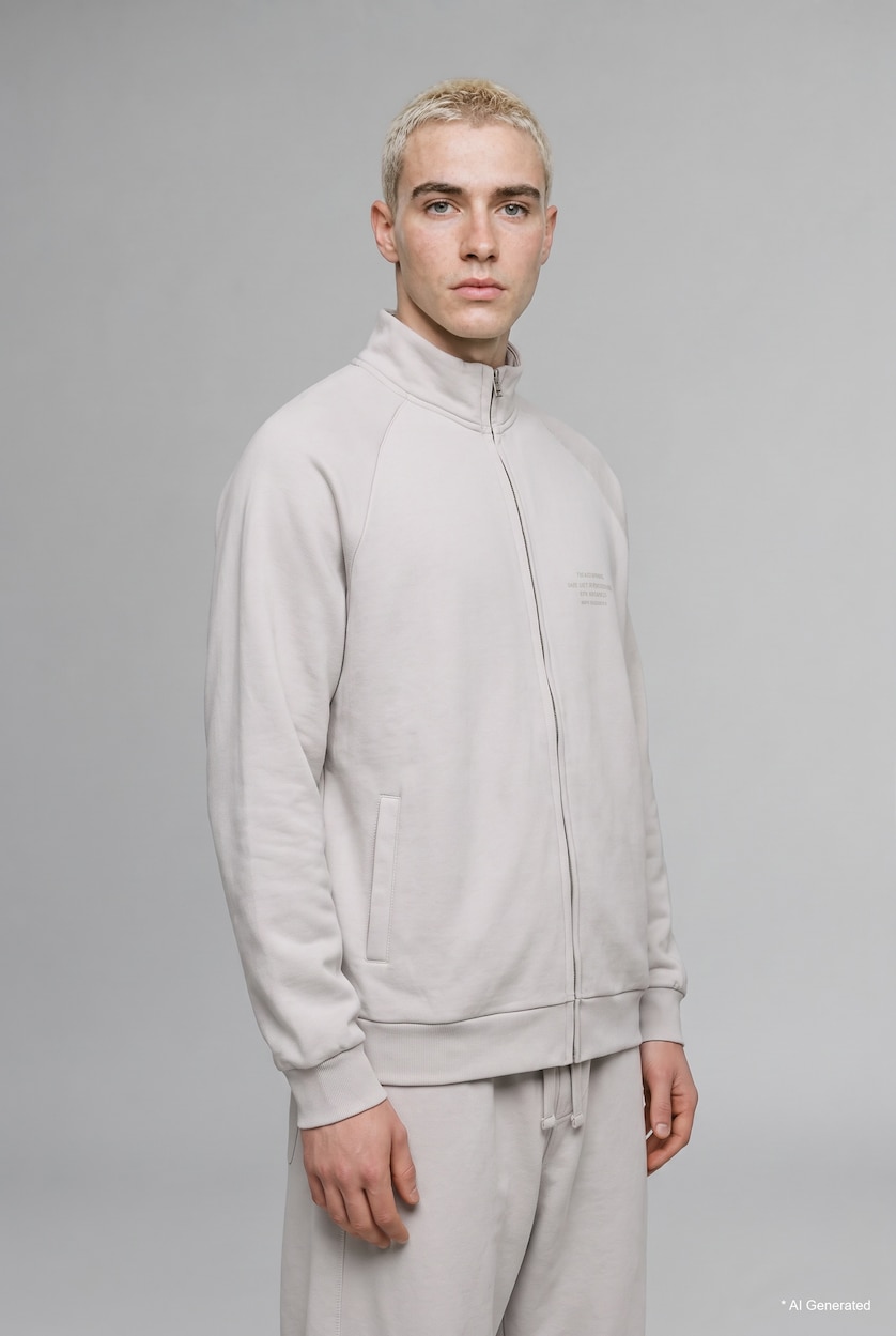 Erkek Taş Boxy Fit Baskılı Sweatshirt Hırka