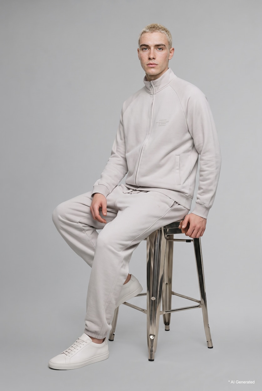 Erkek Taş Boxy Fit Baskılı Sweatshirt Hırka