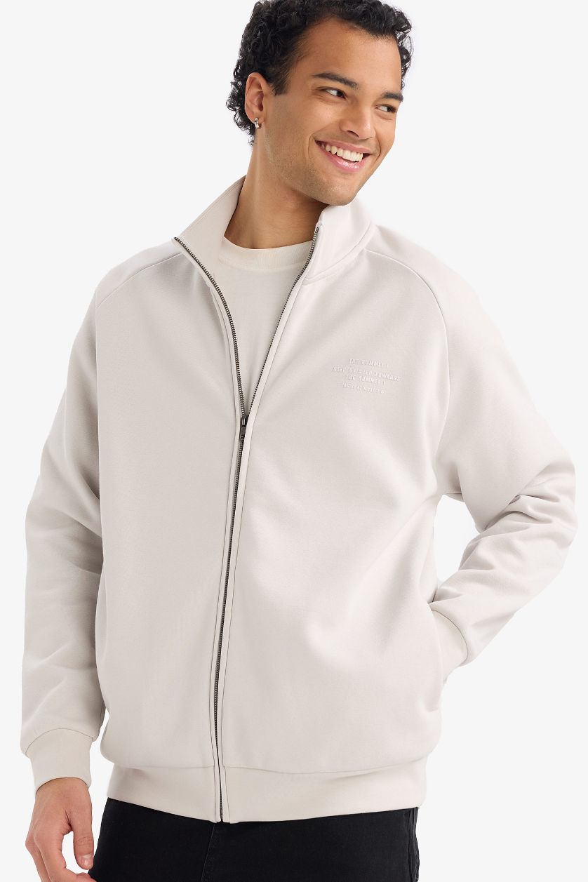 MAN Stone Boxy Fit Soft Fleece Lined Zip Up Sweatshirt