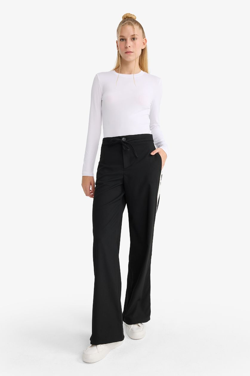 WOMAN Black Wide Leg Normal Waist Trousers