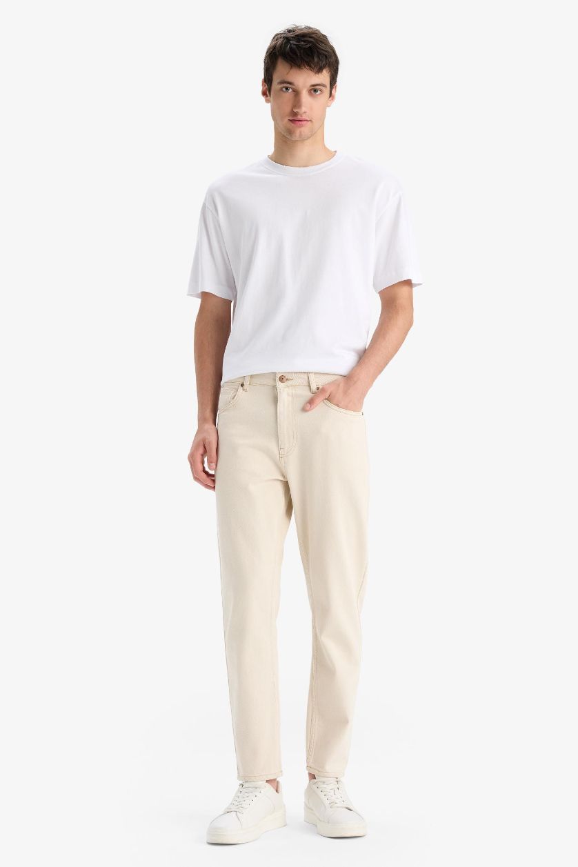 Erkek Kum %100 Pamuk 90's Slim Fit Dar Kalıp Yüksek Bel Dar Paça Jean Pantolon