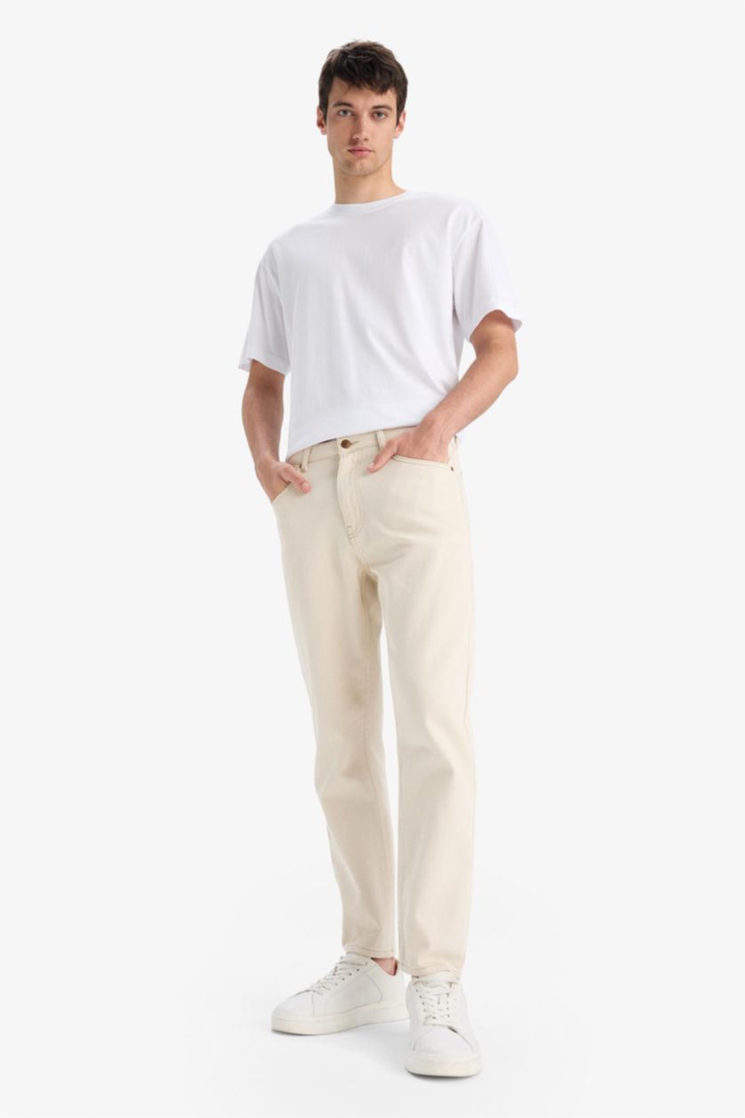 Erkek Kum %100 Pamuk 90's Slim Fit Dar Kalıp Yüksek Bel Dar Paça Jean Pantolon