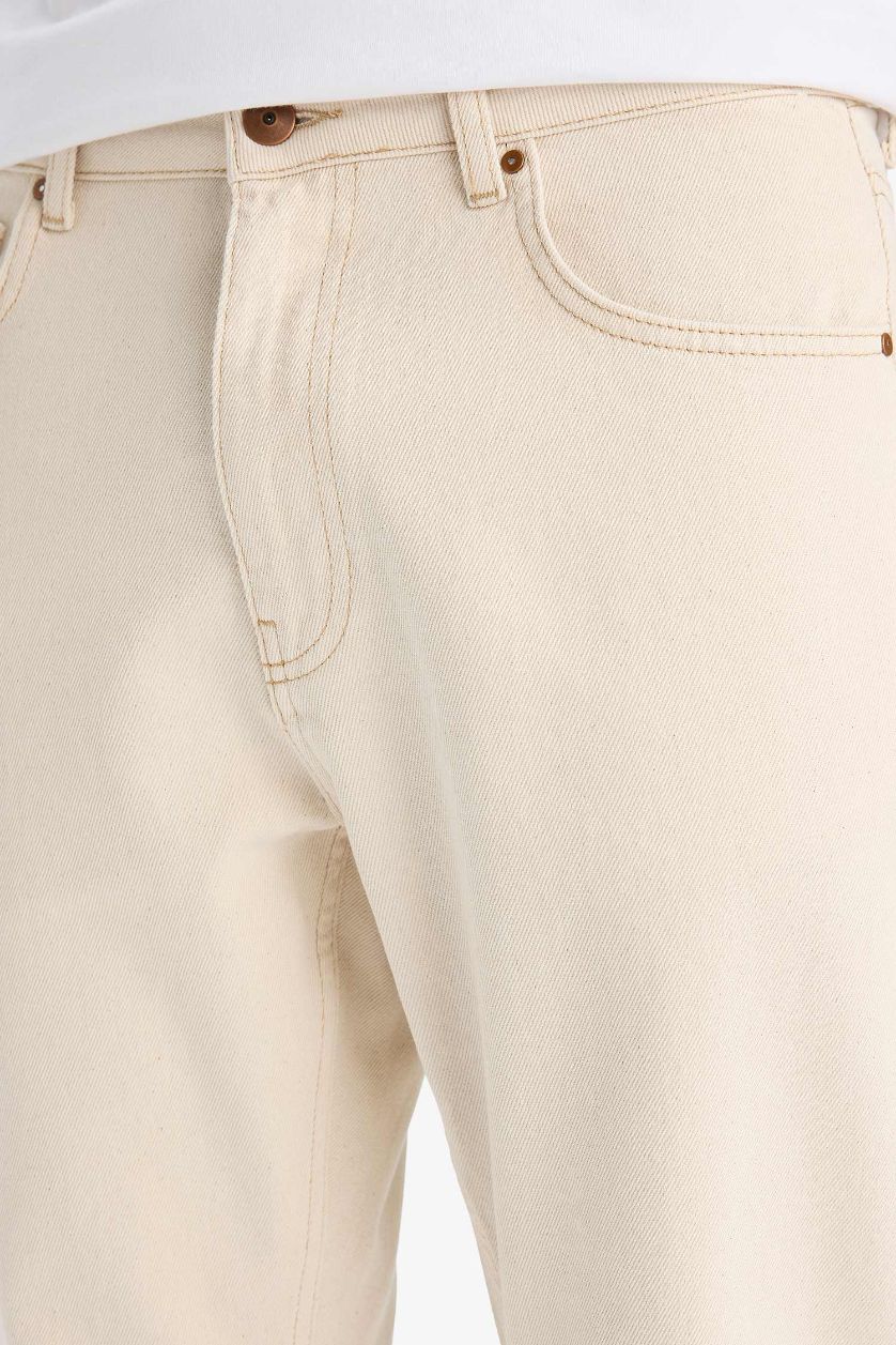 Erkek Kum %100 Pamuk 90's Slim Fit Dar Kalıp Yüksek Bel Dar Paça Jean Pantolon