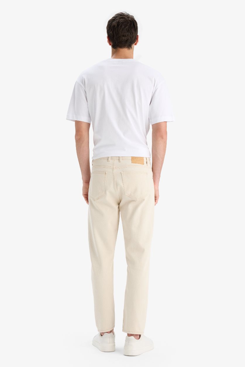 Erkek Kum %100 Pamuk 90's Slim Fit Dar Kalıp Yüksek Bel Dar Paça Jean Pantolon