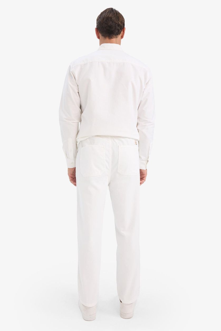 Erkek Beyaz %100 Pamuk Wide Leg Beli Bağcıklı Lastikli Geniş Paça Jean Pantolon