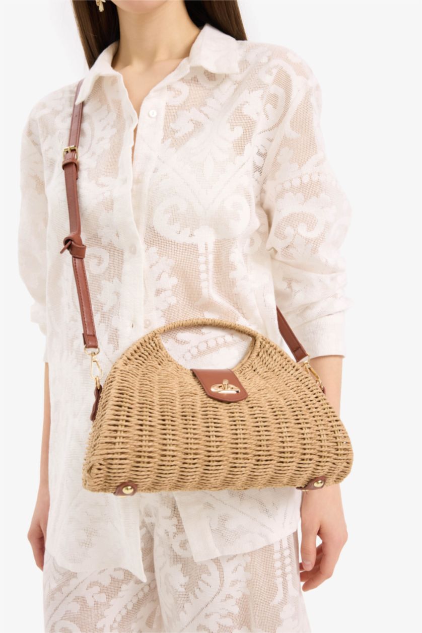 Kadın Açık Kum Kadın Hasır Omuz Çantası