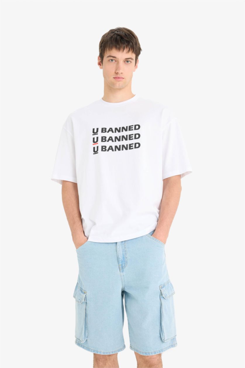 Erkek Açık Mavi %100 Pamuk Kargo Fit Jean Bermuda Şort