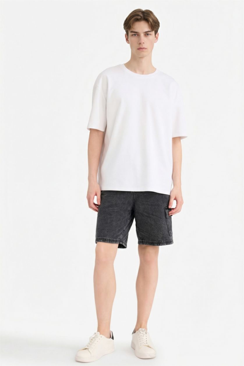 Man Anthracite Loose Fit Denim Bermuda Shorts