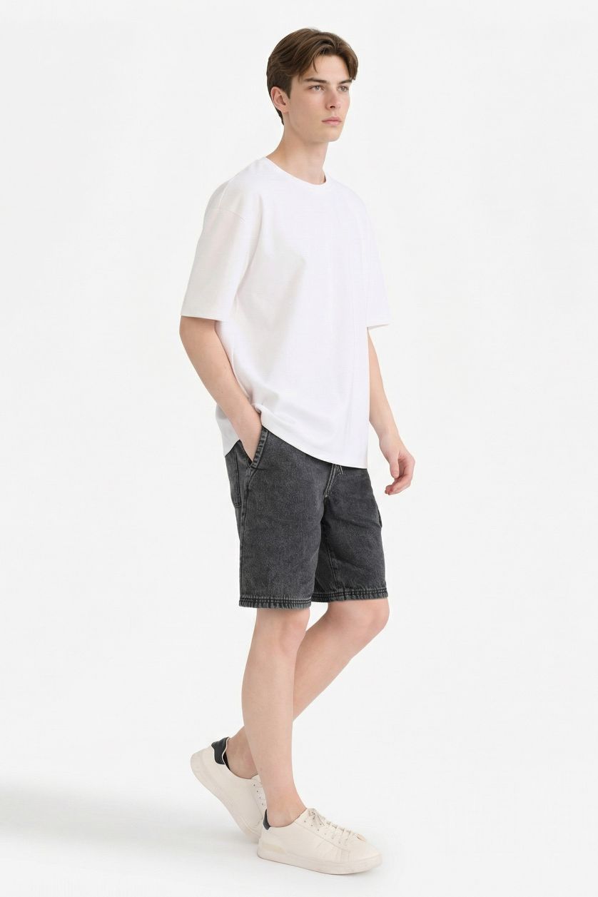 Man Anthracite Loose Fit Denim Bermuda Shorts