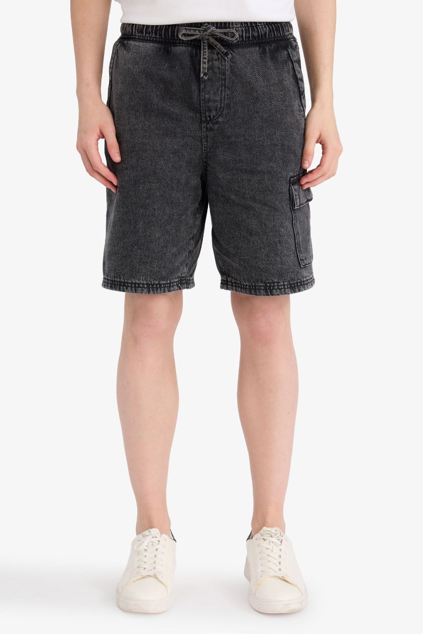 Man Anthracite Loose Fit Denim Bermuda Shorts