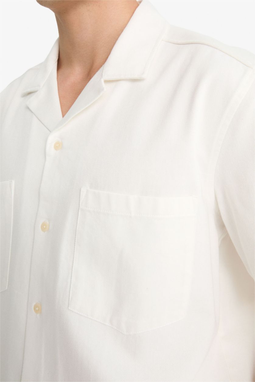 Erkek Beyaz %100 Pamuk Relax Fit Pamuklu Kısa Kollu Gömlek