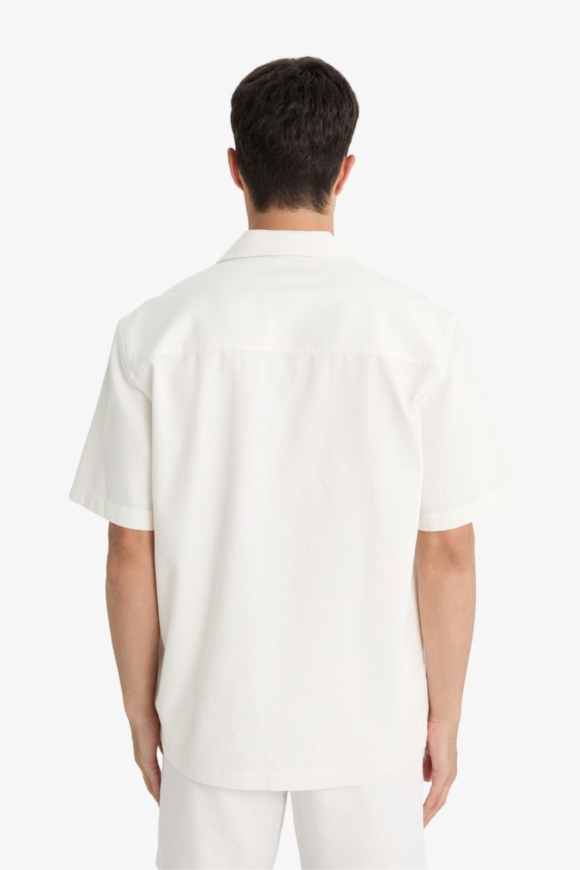 Erkek Beyaz %100 Pamuk Relax Fit Pamuklu Kısa Kollu Gömlek