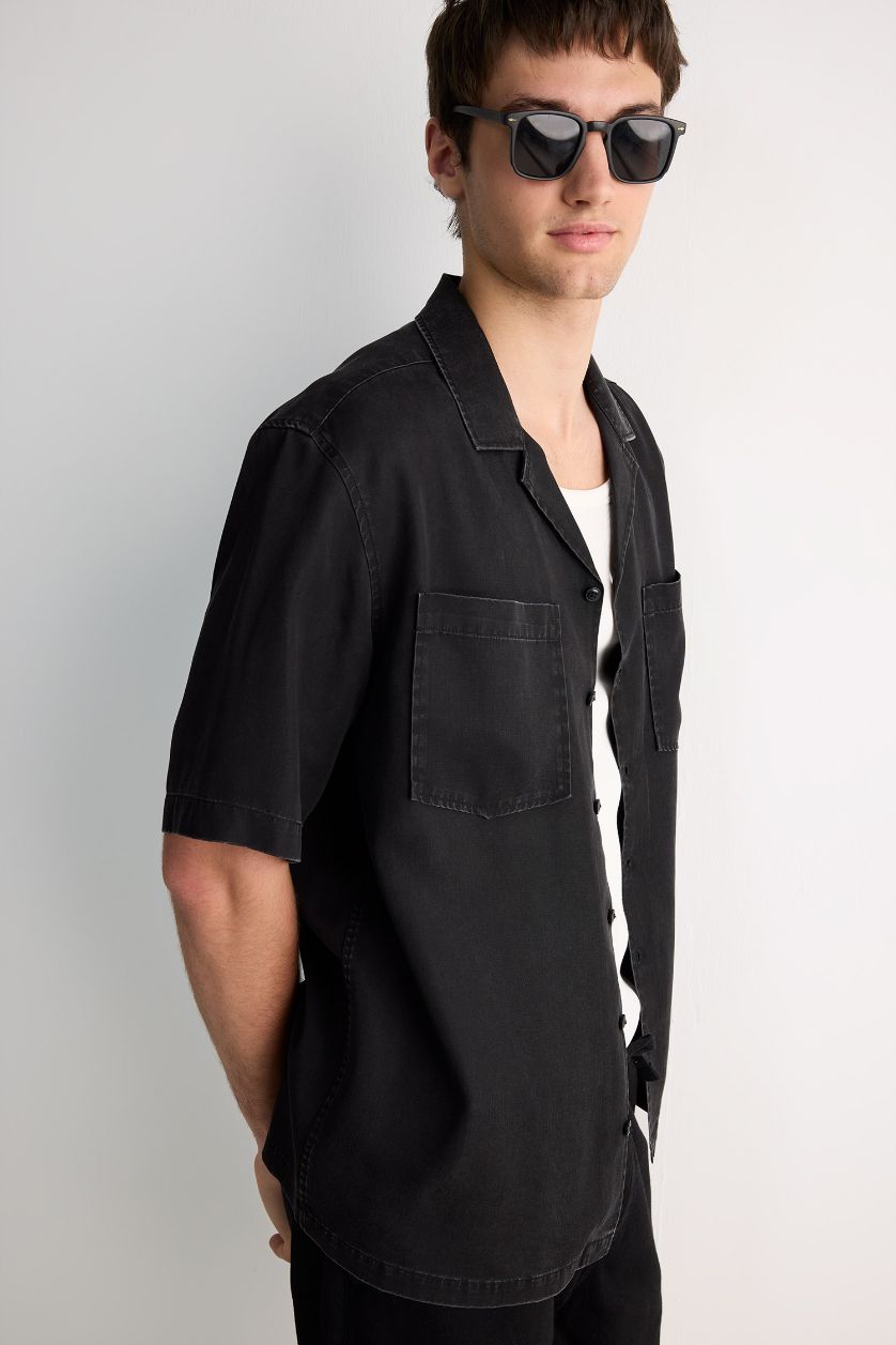 MAN Black Relax Fit Short Sleeve Cotton Shirt