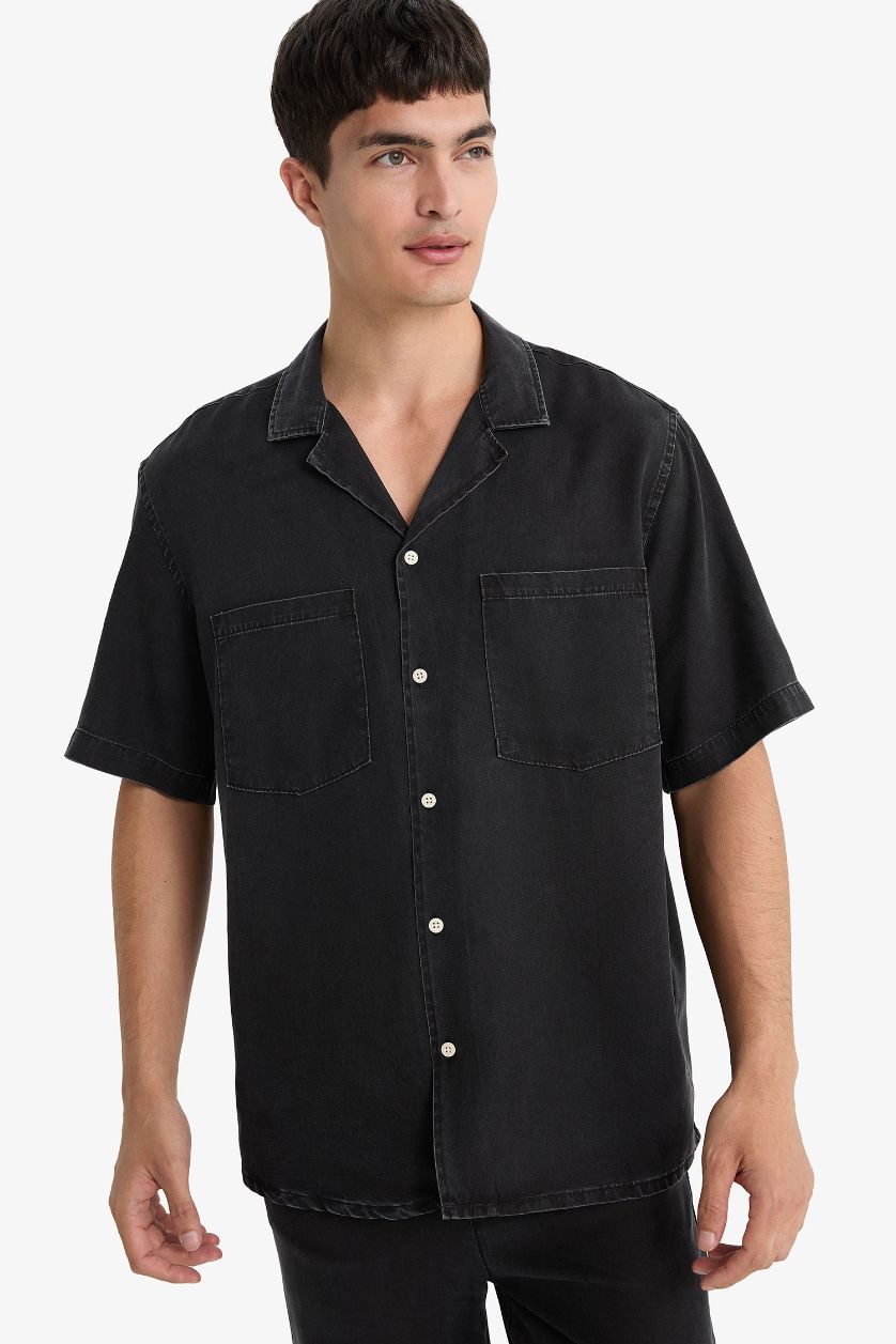 MAN Black Relax Fit Short Sleeve Cotton Shirt