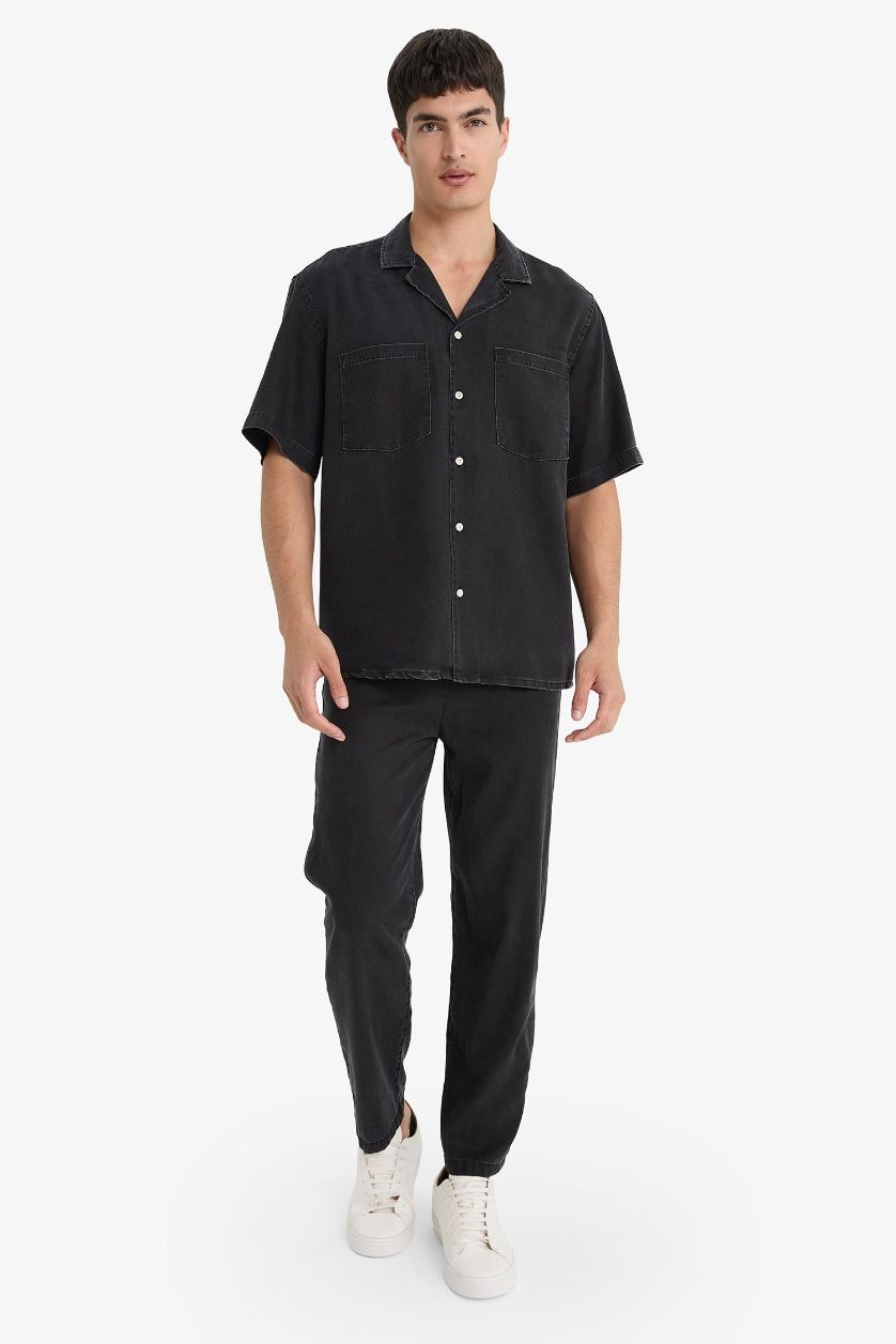 MAN Black Relax Fit Short Sleeve Cotton Shirt