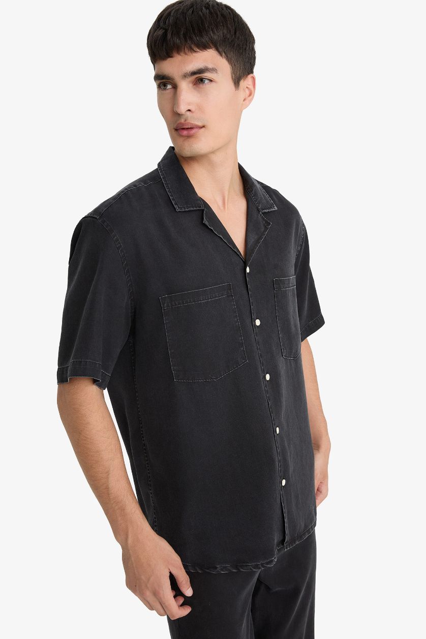 MAN Black Relax Fit Short Sleeve Cotton Shirt