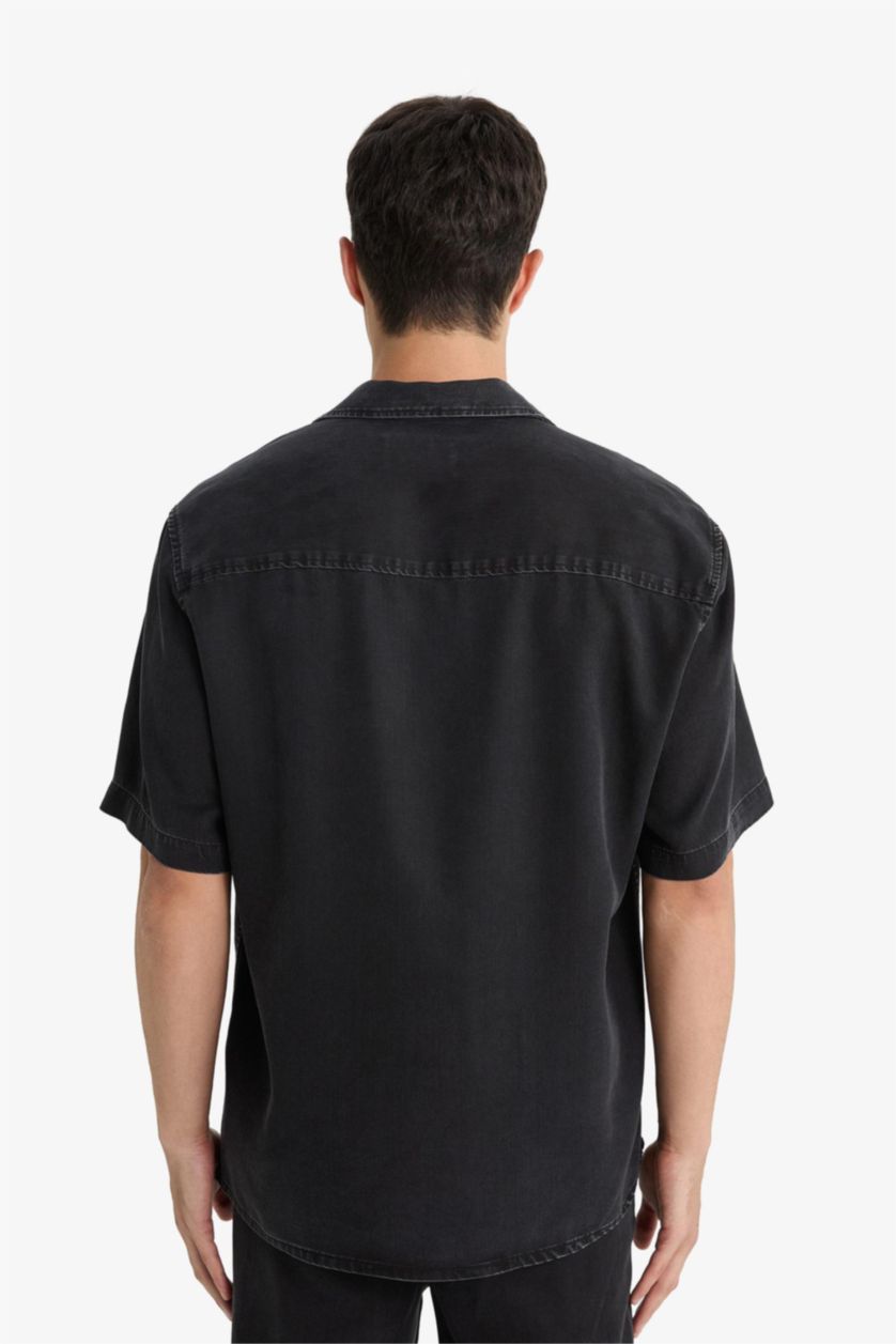 MAN Black Relax Fit Short Sleeve Cotton Shirt