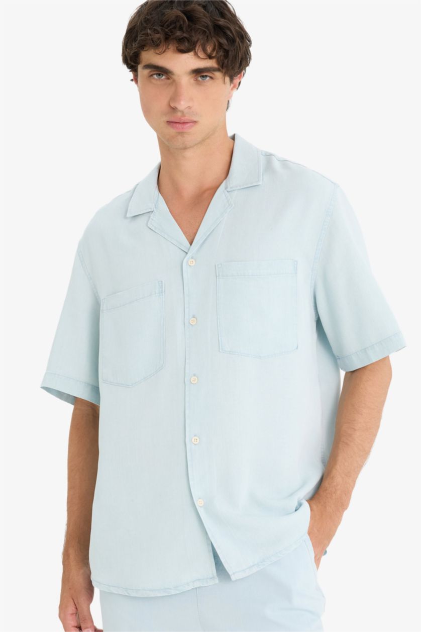 MAN Ice Blue Relax Fit Short Sleeve Cotton Shirt