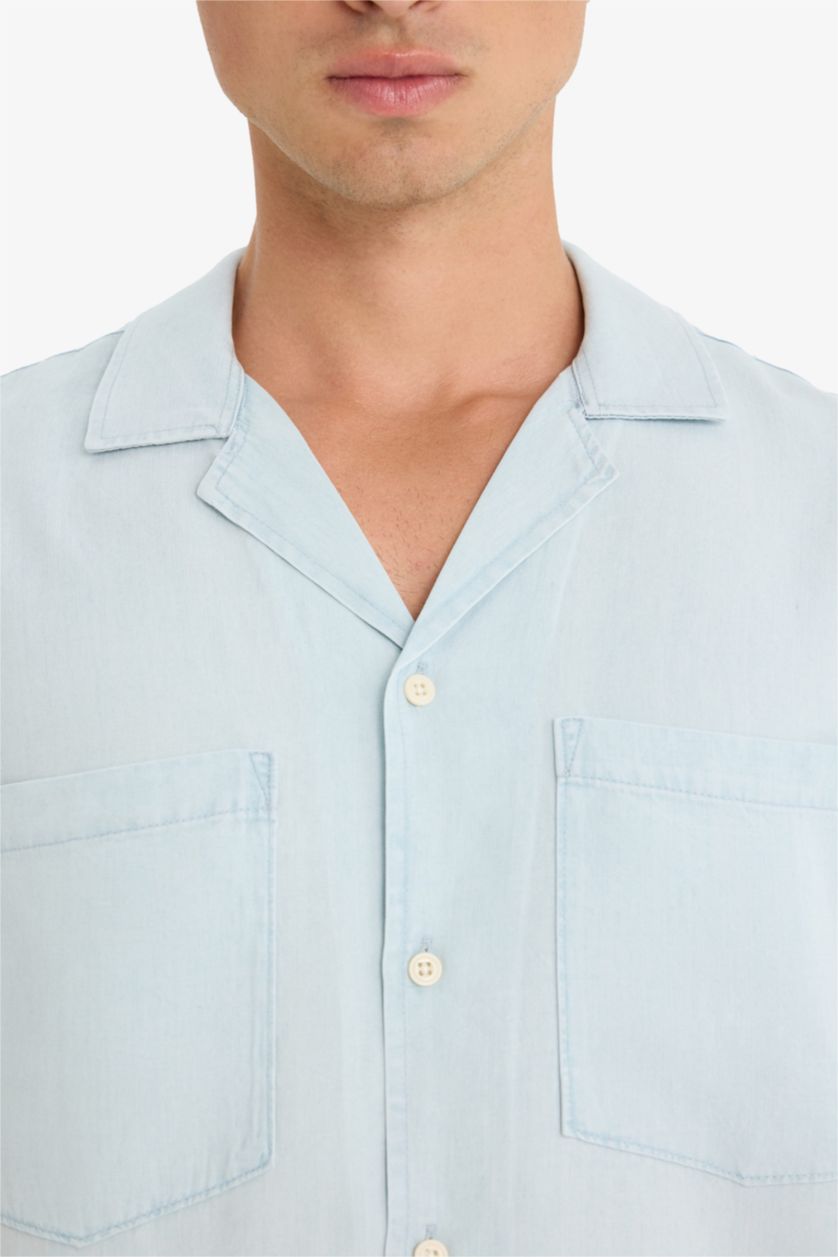 MAN Ice Blue Relax Fit Short Sleeve Cotton Shirt